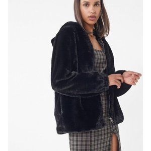 UO Faux Fur Hooded Zip-Front Jacket
